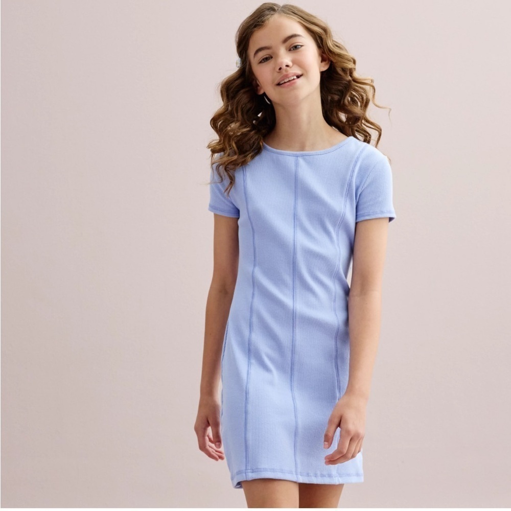 Be Only You B.O.Y. Girls Size Small Seamless Knit Mini Dress Light Blue Short